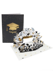 1pc Black And Gold "Happy Graduation" Themed 3D Greeting Card (Including 1 Envelope + 1 Handwritten Card + 1 3D Greeting Card), Birthday Card, Surprise Gift For Friends, Suitable For Graduation Ceremony