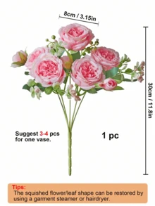 1 束人造牡丹丝绸花仿牡丹花束插花农舍家居波西米亚风婚礼餐桌中心装饰，假塑料花散装花瓶装饰 - 粉色 - 查看 2
