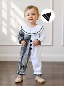 Toddler Baby Boys Girls Halloween Clown Costume Long Sleeve Contrast Color Ruffle Layered Jumpsuit Romper With Hat - 白色 - 查看 5