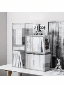 1 件 PET 多功能透明书本收纳盒收纳盒，适用于存放书籍、鞋盒、钱包、手提包、帽子和家居用品，带磁性盖子 - 無色 - 查看 10