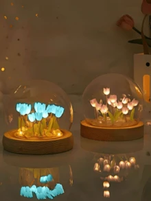 DIY Tulip Glass Ball Tulip Night Light, Battery-Powered, 20 Tulips Handmade DIY, Beautiful Tulip Flower Design, Suitable For Bedroom Desk Decoration, Office Desk Decoration, Romantic Atmosphere Light, Perfect Valentine's Day Gift, Mother's Day Gift, Birthday Gift, Handmade DIY Gift - Glass Ball - View 11