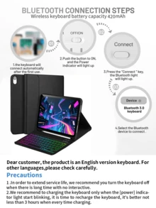 Detachable Colorful Backlit Bluetooth Keyboard Case Compatible With Samsung Galaxy Tab / / Pad SE, Ultra-Thin Lightweight Stand Protective Cover With Pen Slot (Apple Pencil Not Included), Black Case + Black Keyboard - Black - View 7