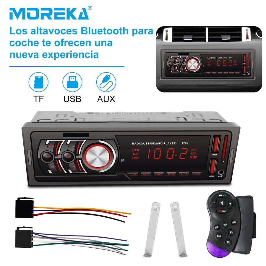 Estéreo para Coche Bluetooth Mp3 Manos Libres Radio Aux Fm Sd USB, Reproductor de Música MP3 Manos Libres Bluetooth Compatible con Todos los Smartphones - Negro - Ver 1