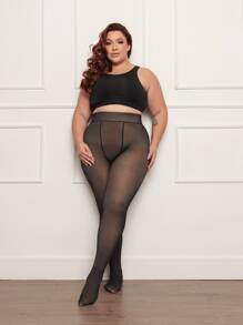 Meia Calça Feminina Pelucia Plus Size Extra Grande 46 Até 54 Forrada Translucida Lã Térmica Elástica 220g