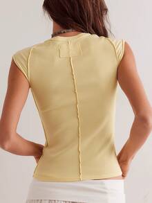 Women Summer Cap Sleeve Solid Color Round Neck Shirts Slim Fit Casual T-Shirts For Daily Streetwear