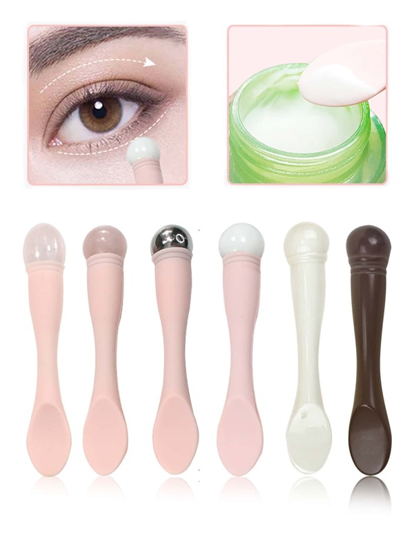 1 pièce Masseur pour crème contour des yeux avec poignée en silicone, applicateur de crème contour des yeux à double embout, diverses spatules/cuillères pour crème de visage, petite cuillère à crème contour des yeux portable