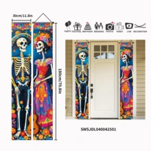Day Of The Dead Skeleton Garland Set, Halloween Decor, Made Of Polyester Fabric, Suitable For Halloween Party Decoration, Holiday Party Supplies, Decorations, Mexican Festivals, Day Of The Dead, Halloween - Multicolor - View 11
