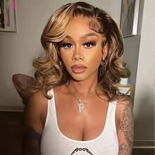 Loose Wave Pixie Cut Wig 4/27 Color Short Bob Human Hair 13x4 Lace Frontal Wigs Transparent Lace Human Hair For Women Lace Front Human Hair Wig - Natural & Black - View 7