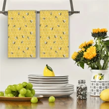 2 pièces/set Serviettes de cuisine à motif abeille jaune d'été, chiffons de vaisselle décoratifs saisonniers pour la maison, retour à l'école
