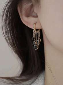 1 Pair Alluring Luxury Black Heart Shaped Metal Dangle Earrings, Perfect For Dates, Gifts