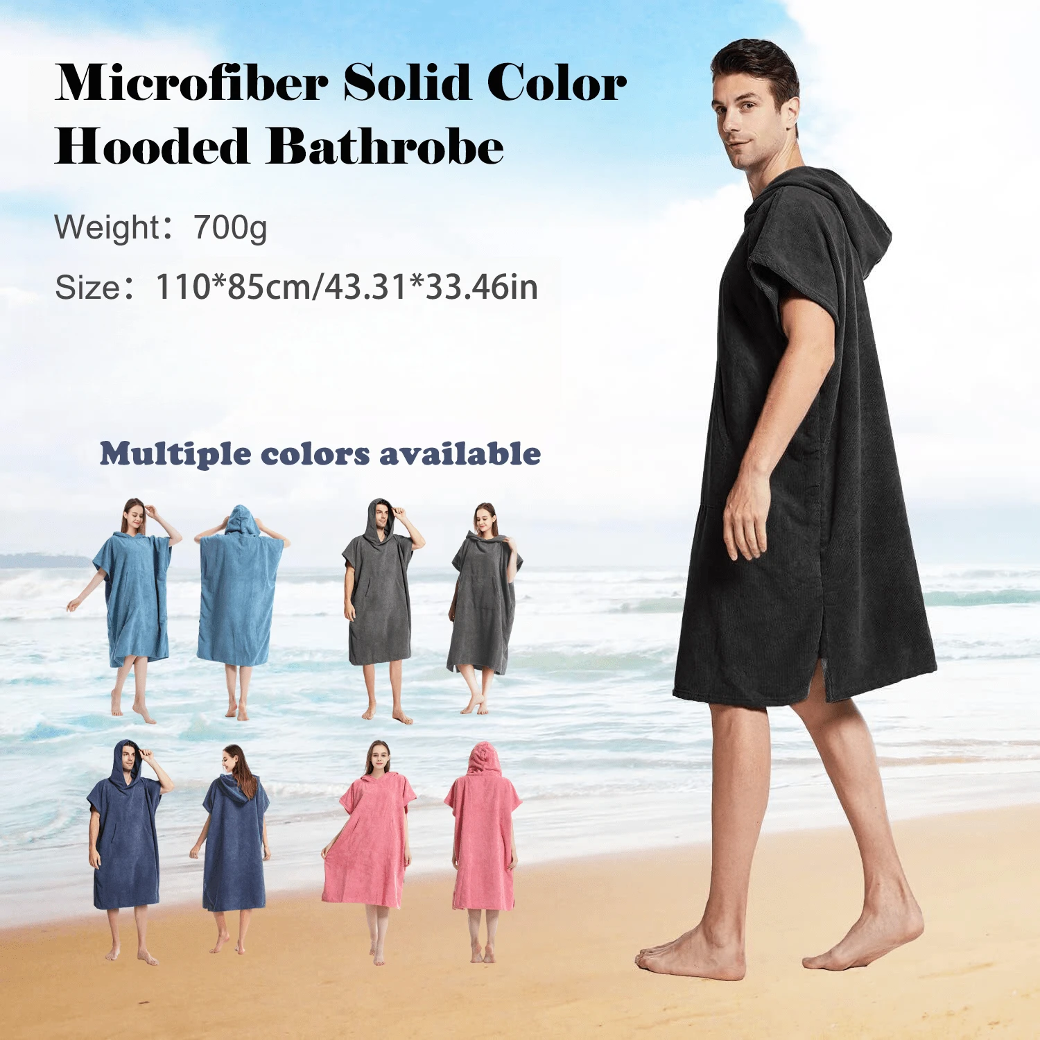 MUTAO 1 Pieza Bata De Baño Ultrasuave De Fibra De Secado Rápido En Color Sólido, Capa Absorbente Portátil Con Lazo Simple Para Prevenir Exposiciones Adecuada Para Bucear, Nadar, Playas Y Actividades Al Aire Libre