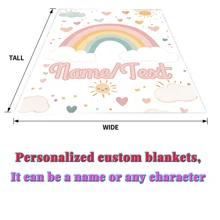 Customized Rainbow Flannel Blanket - Soft & Lightweight, With Heart And Cloud Design - Customizable Name/Text - Great For Sofa, Bed, Travel, Camping - Ideal Gift For All Seasons, Personalized Blanket