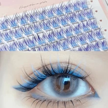 60 Clusters MIXIAOHE Color Eyelash Extensions - DIY Lazy Trilogy European & American Comic Style, Mixed Anime/Cosplay/Doll Extra Thick C Curl, Colored False Eyelashes, 10-15Mm Length - 01#漸層藍 - 查看 1