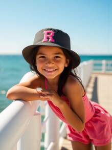 1PC Kids 26 Alphabet Personalized Name Print Sun Hat Fashion Versatile Bucket Hat Suitable For Girls Outdoor Daily Back To School Wear