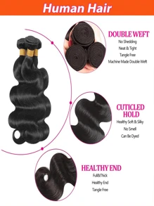 3 Peças Pacotes de Cabelo Humano Onda Corporal Dupla Trama, Cabelo Humano Não Processado Pacotes de Cabelo Trama para Mulheres, Cor Natural