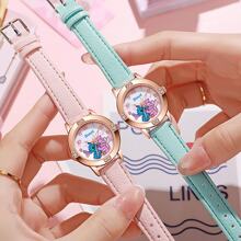 Sanrio Montre en acier de haute qualité avec diamants, motif Stitch de Disney, pour dame/fille. Montre-bracelet à quartz pour filles