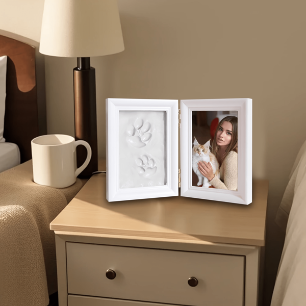 1pc Pet Paw Print Photo Frame Kit With Clay Impressions, Minimalist Design Memory Display For Cats & Dogs, Perfect Gift For Pet Owners, With Hardwood Memorial Keepsake