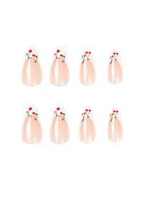 24 piezas de decoración de arte de uñas con forma de almendra con cerezas en verano, 1 pieza de pegamento de gelatina y 1 lima de uñas