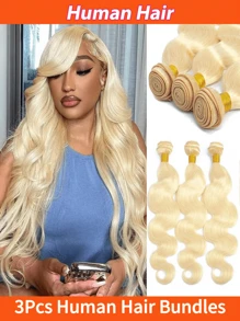 3 Peças Pacotes de Cabelo Humano Onda Corporal Dupla Trama, Cabelo Humano Não Processado Pacotes de Cabelo Trama para Mulheres, Cor Natural