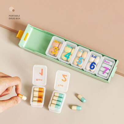7-Tage Pillenorganizer, tragbarer Mini Großraum 7-Fach Pillenbox, Medikamentenaufbewahrungsbox, tragbarer geteilter Vitamin Pillenbox für Tabletten, Kapseln, Fischöl, Extra Großraum Täglicher Vitamin Organizer, Großraum Pillenbox, Pillenspender, Reise Medizin Aufbewahrungsbox, Reiseaccessoires