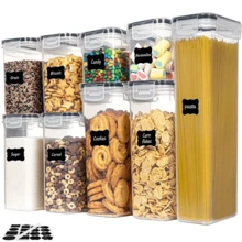 THELIFE Juego de 9/5 recipientes herméticos de plástico con tapas para almacenar cereales, harina, azúcar, pasta y especias en restaurantes de alta gama. - Negro - Ver 2