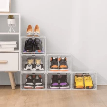 6 Pack Transparent Shoe Boxes - Clear Or Grey Durable Shoe Box Organiser - Space Saving Design With Door - Durable And Sturdy Bins Front Stackable Drawers (Clear) - Clear - View 2