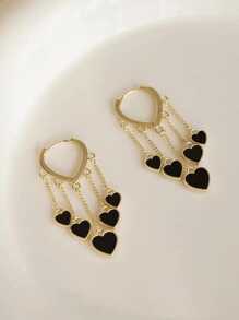 1 Pair Alluring Luxury Black Heart Shaped Metal Dangle Earrings, Perfect For Dates, Gifts