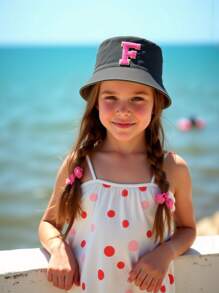 1PC Kids 26 Alphabet Personalized Name Print Sun Hat Fashion Versatile Bucket Hat Suitable For Girls Outdoor Daily Back To School Wear