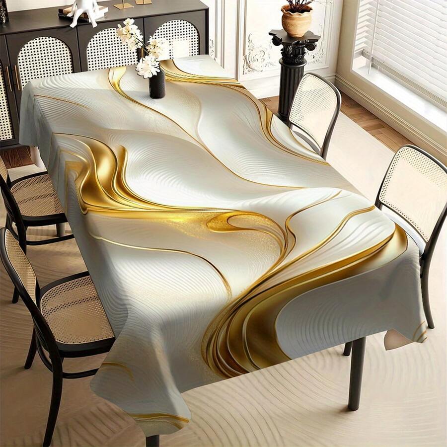 1/20 piezas Mantel rectangular lujoso con patrón blanco y dorado, 100% poliéster, tejido, resistente al agua y al aceite, cubierta de mesa hecha a máquina para comedor, oficina, escritorio - Decoración del hogar - Multicolor - Ver 1