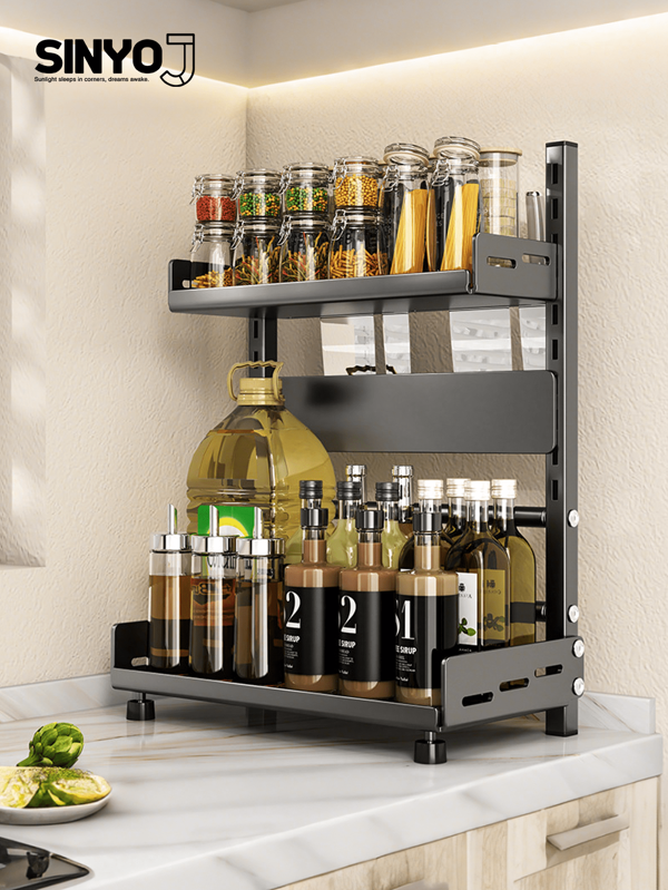 1 Pc Of Non-Perforated Seasoning Kitchen Shelf, Chopsticks Knife Table Multi-Functional Kitchen Utensils Multi-Layer Household Shelf, Kitchen Accessories, Kitchen Organizer