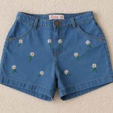 Short Jeans Plus Size Feminino com Elastano e Bordado de Girassóis - Conforto e Estilo