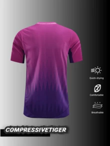 定制运动服 - 个性化姓名和号码印制，透气速干面料 - 适用于足球、排球、羽毛球等运动 - 男士训练上衣，适合休闲、俱乐部和日常穿着，时尚、嘻哈、休闲、简约、个性化定制，是送给他、男友、家人、朋友的理想礼物，适合生日、节日/假期、学校/比赛、运动/登山等场合。夏季，Blokecore风格 - 紫色 - 查看 3