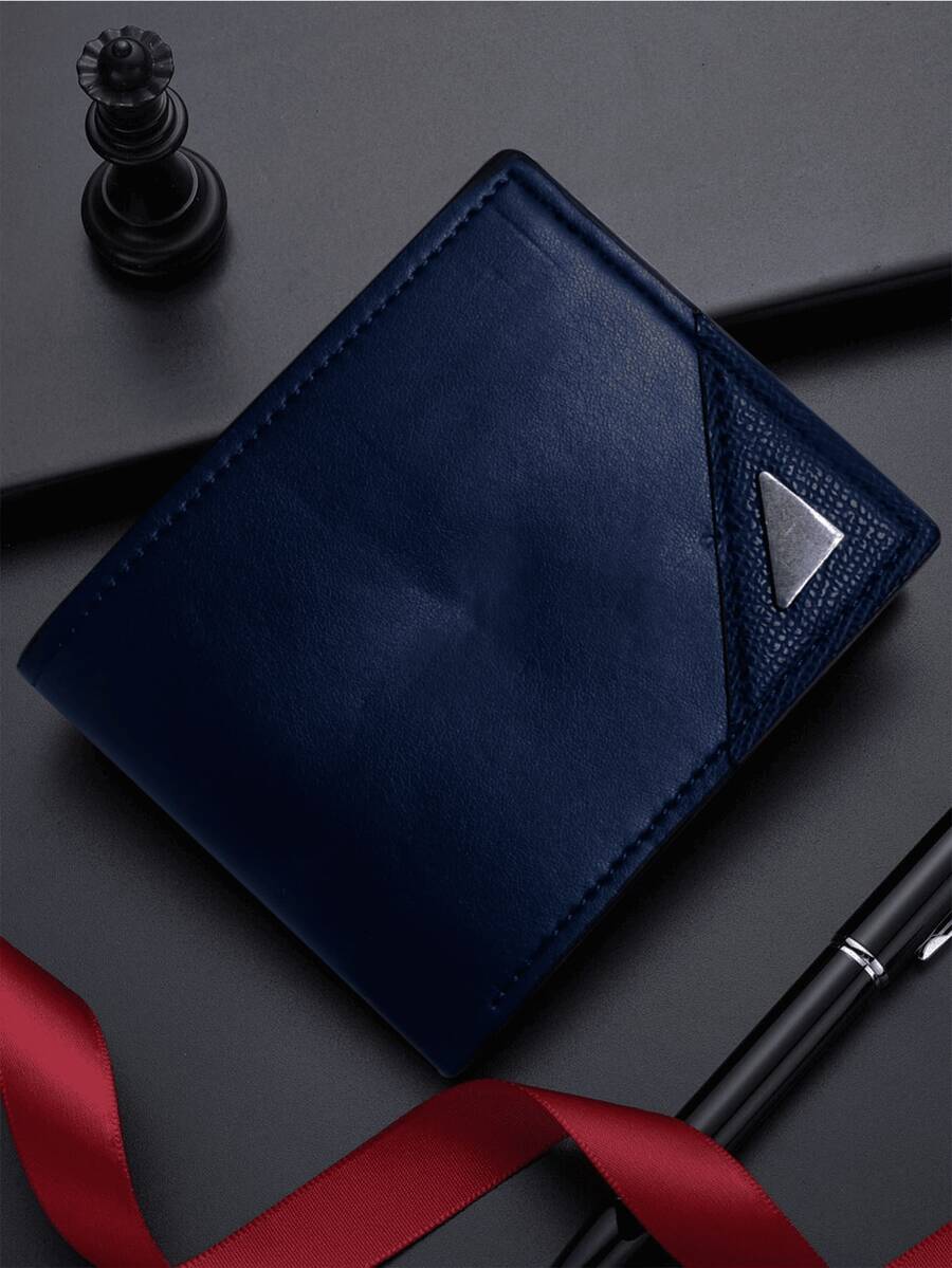 Brown Short Wallet For Men, Multi-Card Slot Purse, Simple And Modern, Youthful, - Blue - View 1