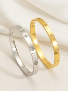 1 件防水奢华方晶锆石手镯不锈钢开口手链手镯 18k 镀金时尚女士珠宝，个性防水女士珠宝 - 時尚女士手鐲 - 查看 6