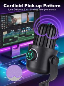 Microphone à condensateur USB, clairement cardioïde, améliore la diffusion en continu, le podcasting et les enregistrements - Qualité sonore cristalline via connexion de type C, plug and play, microphone USB de jeu pour téléphone/PC/ordinateur portable, avec sourdine rapide, voyants lumineux RVB