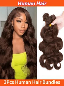 3 Peças Pacotes de Cabelo Humano Onda Corporal Dupla Trama, Cabelo Humano Não Processado Pacotes de Cabelo Trama para Mulheres, Cor Natural
