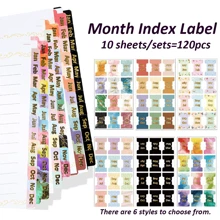 120 Pcs Month Index Label,Multicolored Adhesive And Writable Index Label Signs, Suitable For Pages, Bookmarks, Reading Notes, Book Annotations And Other Items. There Are 6 Types Of Index Labels, Including December Labels, Color-Coded Index Memo Writing Labels, Bookmarks, Suitable For The Start Of A New School Year, Returning To School And Office Use., School Supplies,Back To School