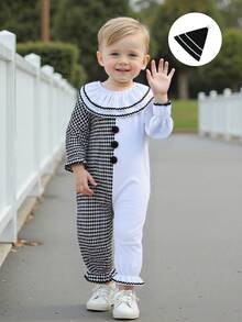Toddler Baby Boys Girls Halloween Clown Costume Long Sleeve Contrast Color Ruffle Layered Jumpsuit Romper With Hat - 白色 - 查看 7