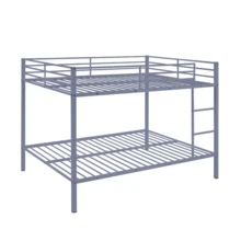 Full Over Full Bunk Bed, Heavy Duty Metal Bunk Bed Frame With Built-In Ladder And Safety Guard Rail, Low Metal Bunk Bed Frame For Kids, No Boxspring Required, For Small Spaces,Grey - 灰色 - 查看 5