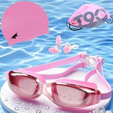 1 Set Large Frame Clear High Definition Swimming Goggles, Nose Clip, Ear Plugs, Silicone Swimming Cap, Beach Bag, 5pcs/Set