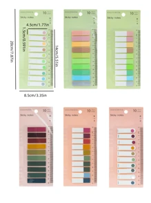 6pcs PET Index Tabs (200 Sheets Per Book, Total 1200 Sheets), Ruler Sticky Notes, Categorization Highlighter Memo Notes, Strong Adhesive Reusable Transparent Ruler Stickers School Supplies, Back To School