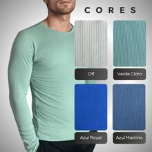 Blusa Manga Longa Masculina Malha Canelada Look Estiloso  Simples    Outono / Inverno    Slim Fit    Malhado - Azul Marinho - Visão 4