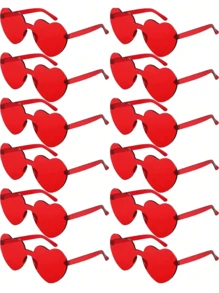 6pcs-Rimless Heart-Shaped Five-Pointed Star Shaped Frameless Glasses A Wide Range Of Transparent Candy Color Eyewear For Party Favor, Perfect For Pool And Beach Parties Summer Parties, Birthday Parties. Carnival, Fun Events Or Party Favors(Red),Valentine's Day Decorations, Valentine's Day Party Gifts
