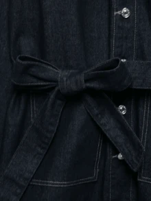 Seelio Women's Autumn/Winter New Denim Jacket With Waist Tie, Lapel Collar, Single-Breasted - Dark Blue - View 8