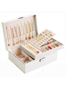 Caja organizadora de joyas, caja de joyas para chicas y mujeres, organizador de aretes con cerradura, de doble capa, estuche para joyas con bandeja extraíble para collares, aretes y anillos
