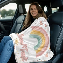 Customized Rainbow Flannel Blanket - Soft & Lightweight, With Heart And Cloud Design - Customizable Name/Text - Great For Sofa, Bed, Travel, Camping - Ideal Gift For All Seasons, Personalized Blanket