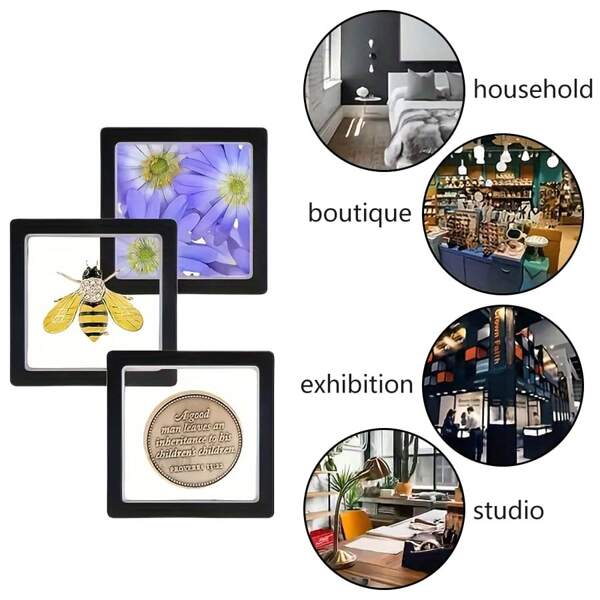 1/10pcs Floating Display Box, Dust-Proof Jewelry Packaging, Transparent Hanging Storage Box For Storing Necklaces, Bracelets, Rings, Coins, Earrings And Pins, With Elastic Film, Gift Box For Retail And Personal Use.
