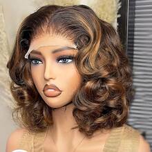 Loose Wave Pixie Cut Wig 4/27 Color Short Bob Human Hair 13x4 Lace Frontal Wigs Transparent Lace Human Hair For Women Lace Front Human Hair Wig - Natural & Black - View 4