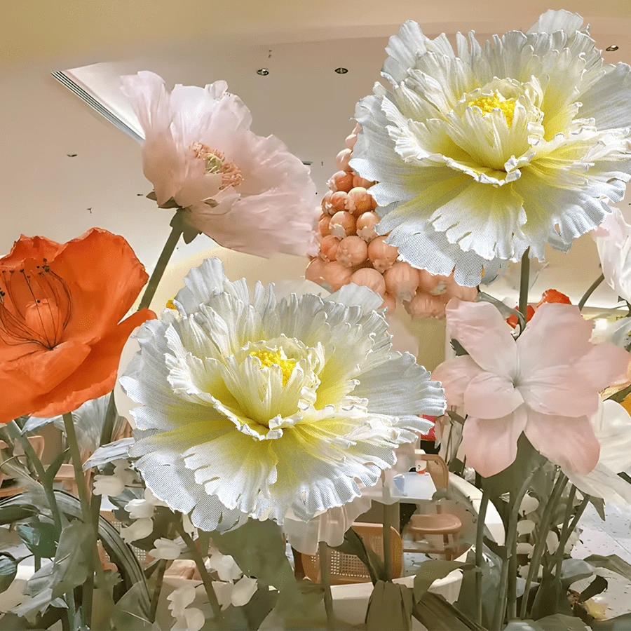 2PCS Artificial Large Peony Flower 15.7in Fake Flower Wedding Background Arch Decoration Garden Party Shopping Mall Window Display Studio Props - Màu vàng - Xem 1