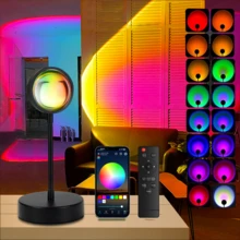 APP& Remote Control Sunset Lamp Projector Led Lights For Room Bedroom Night Light RGB Lights Table Lamp Mood Lighting Home Living Room Halloween Decor Christmas Gifts For Women Countertop Multicolor Dimmable 16 Modes - 7015日落燈 - 查看 1
